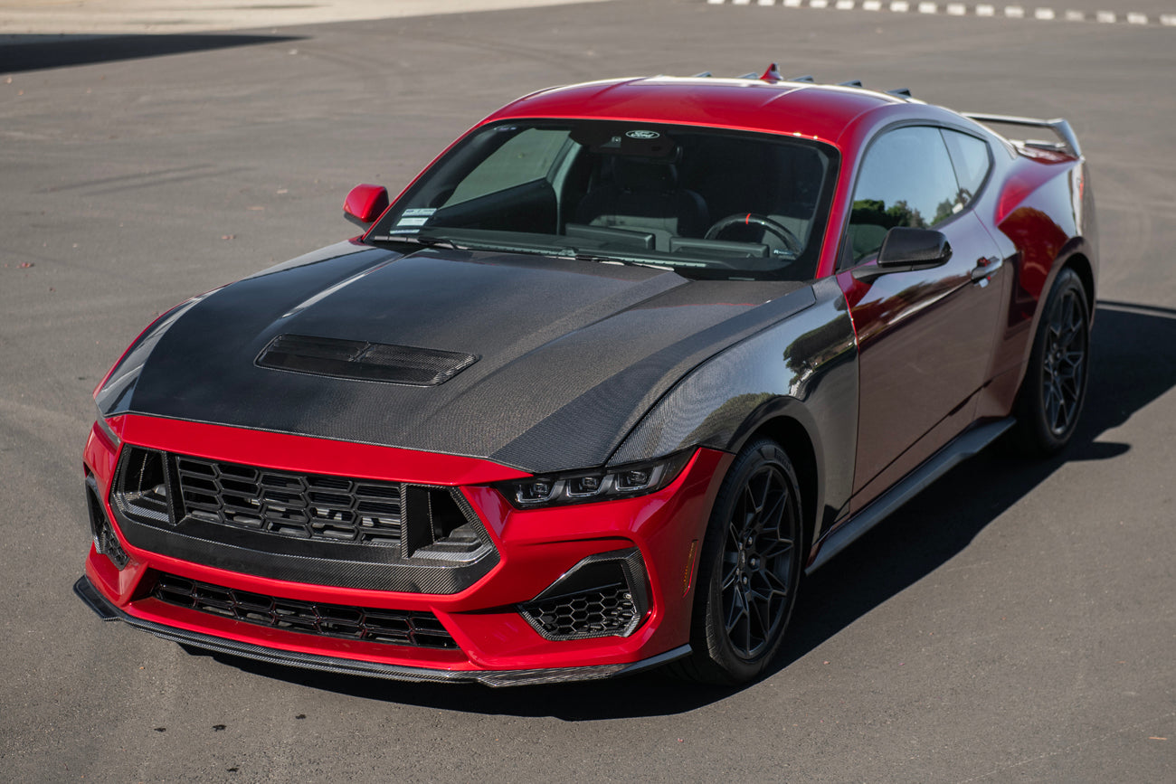 AR Style Carbon Fiber Vented Front Hood – Ford Mustang (2024+) - Exotics Carbon Design