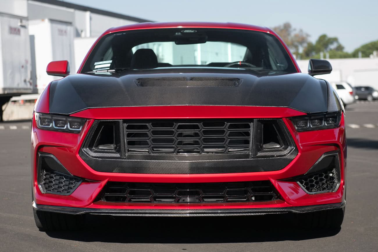 AR Style Carbon Fiber Vented Front Hood – Ford Mustang (2024+) - Exotics Carbon Design