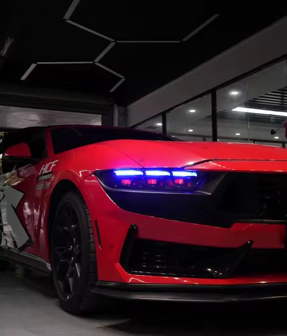 Archaic Colorful DRL Front Light with RGB Animation – Ford Mustang 2024+ - Exotics Carbon Design