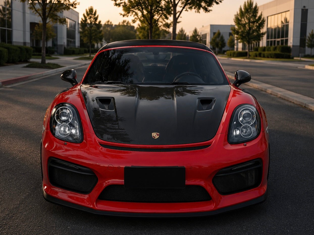 Carbon Fiber GT4 RS Style Front Hood - For Porsche 718 Cayman / Boxster (2017–2024) - Exotics Carbon Design
