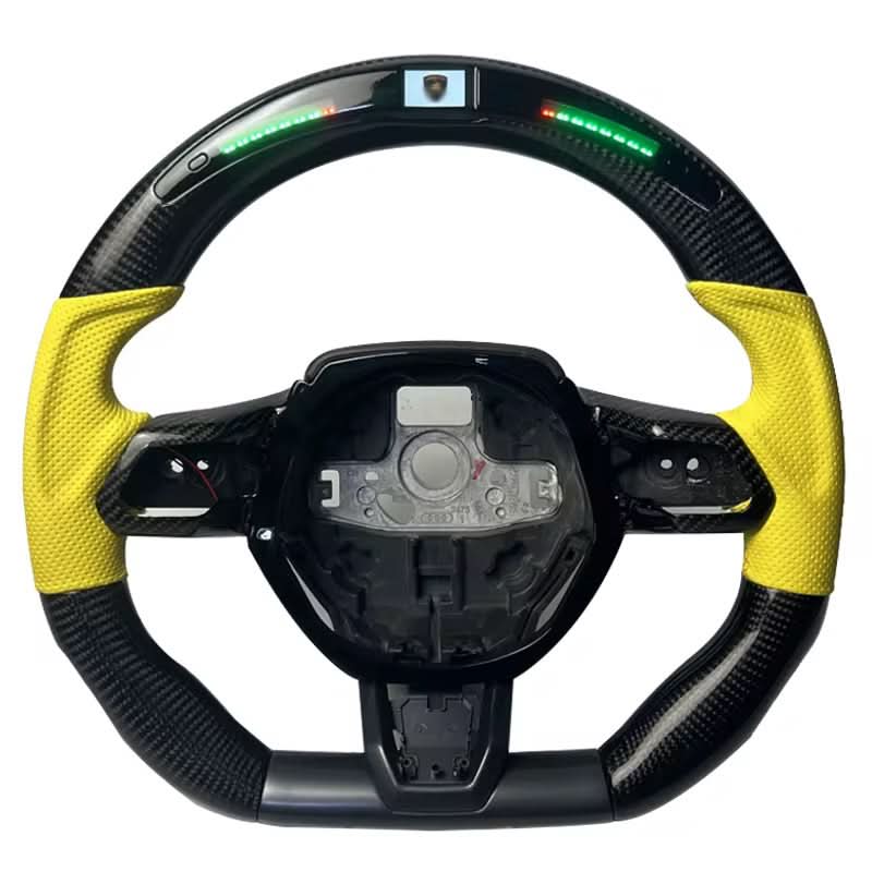 Carbon Fiber LED Steering Wheel with Yellow Leather – Lamborghini Huracán LP580 - 2 / LP610 - 4 - Exotics Carbon Design