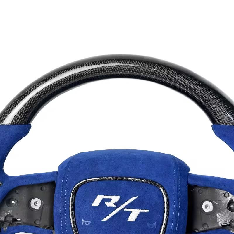 Carbon Fiber Steering Wheel with Blue Alcantara – Dodge Charger R/T (2013–2022) - Exotics Carbon Design