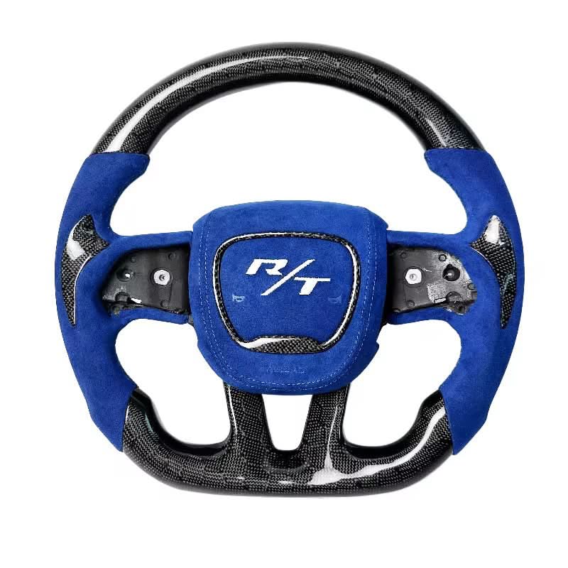 Carbon Fiber Steering Wheel with Blue Alcantara – Dodge Charger R/T (2013–2022) - Exotics Carbon Design