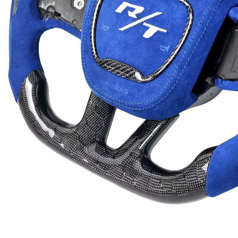Carbon Fiber Steering Wheel with Blue Alcantara – Dodge Charger R/T (2013–2022) - Exotics Carbon Design