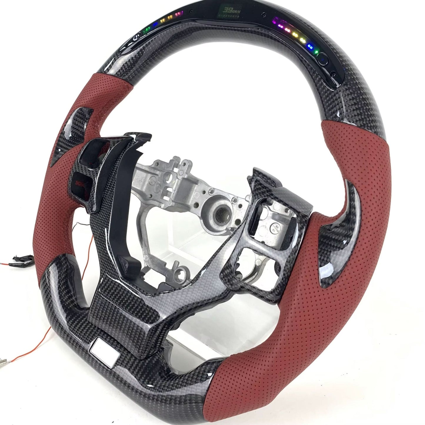 Carbon Fiber Steering Wheel with Red Leather & LED Display - Lexus IS250 / IS350 (2011–2019) - Exotics Carbon Design