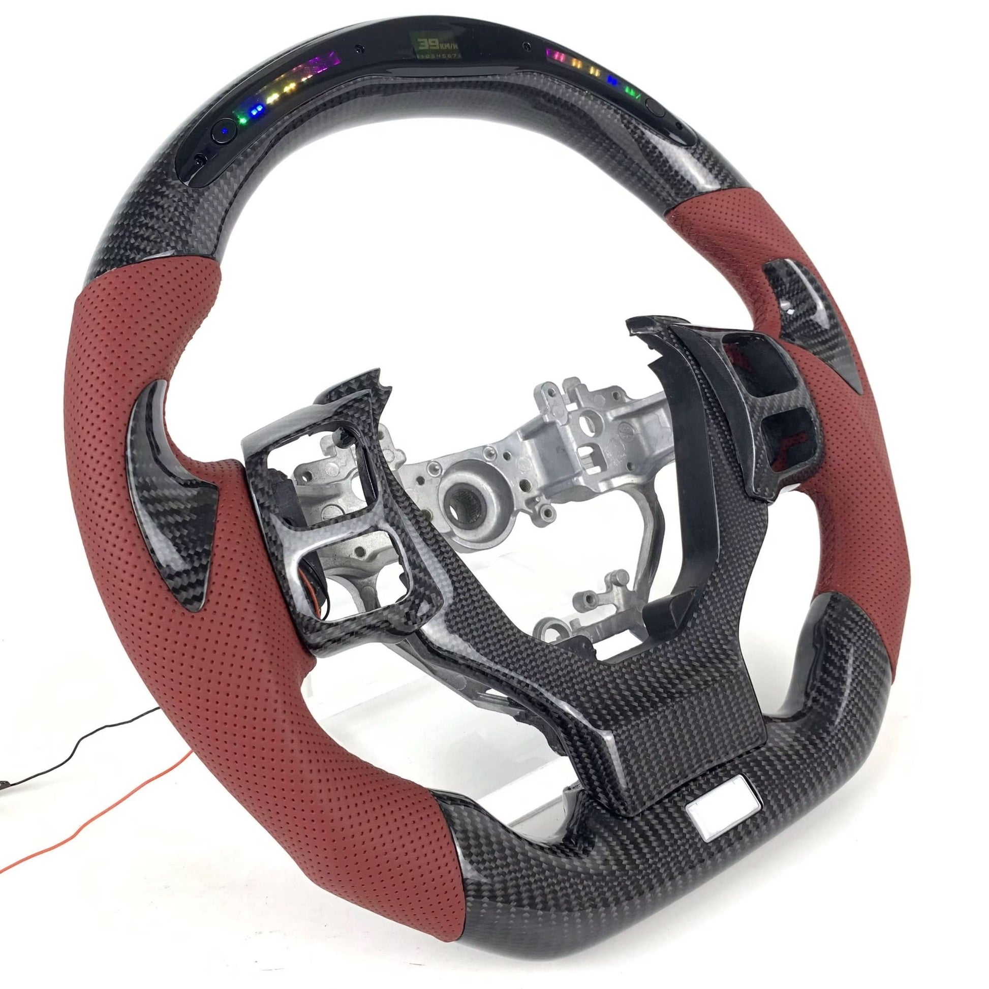 Carbon Fiber Steering Wheel with Red Leather & LED Display - Lexus IS250 / IS350 (2011–2019) - Exotics Carbon Design