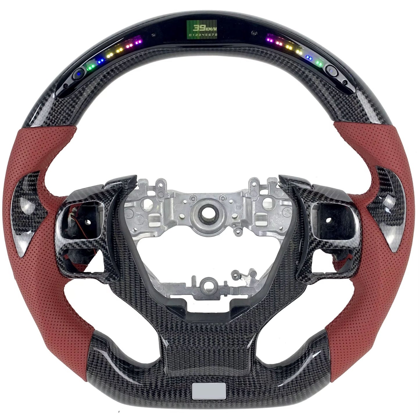 Carbon Fiber Steering Wheel with Red Leather & LED Display - Lexus IS250 / IS350 (2011–2019) - Exotics Carbon Design