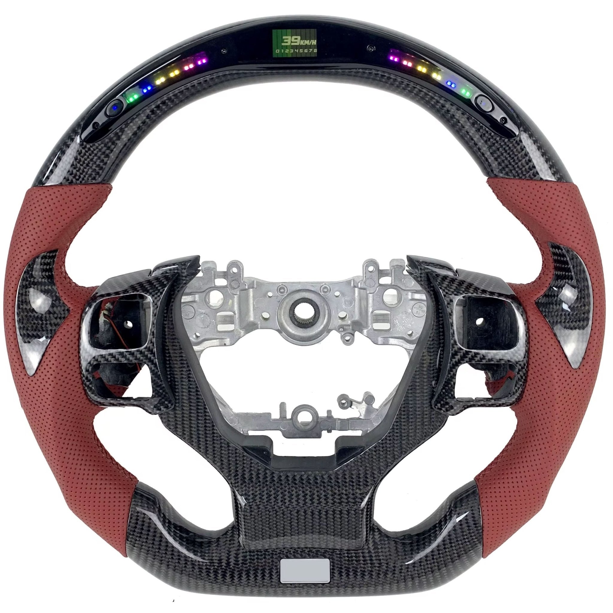 Carbon Fiber Steering Wheel with Red Leather & LED Display - Lexus IS250 / IS350 (2011–2019) - Exotics Carbon Design