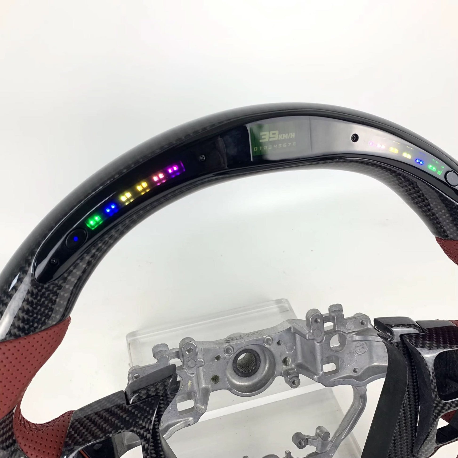 Carbon Fiber Steering Wheel with Red Leather & LED Display - Lexus IS250 / IS350 (2011–2019) - Exotics Carbon Design