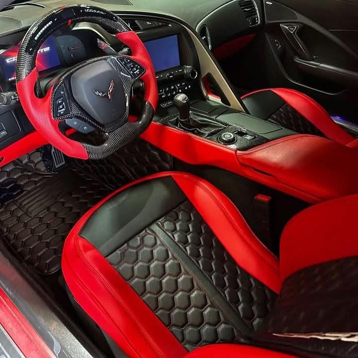Carbon Fiber Steering Wheel with Red Leather & LED Shift Lights - Chevrolet Corvette C7 (2014–2019) - Exotics Carbon Design