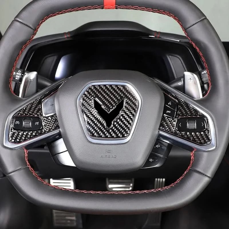 Chevrolet Corvette C8 – Carbon Fiber Steering Wheel Logo Cover - Exotics Carbon Design
