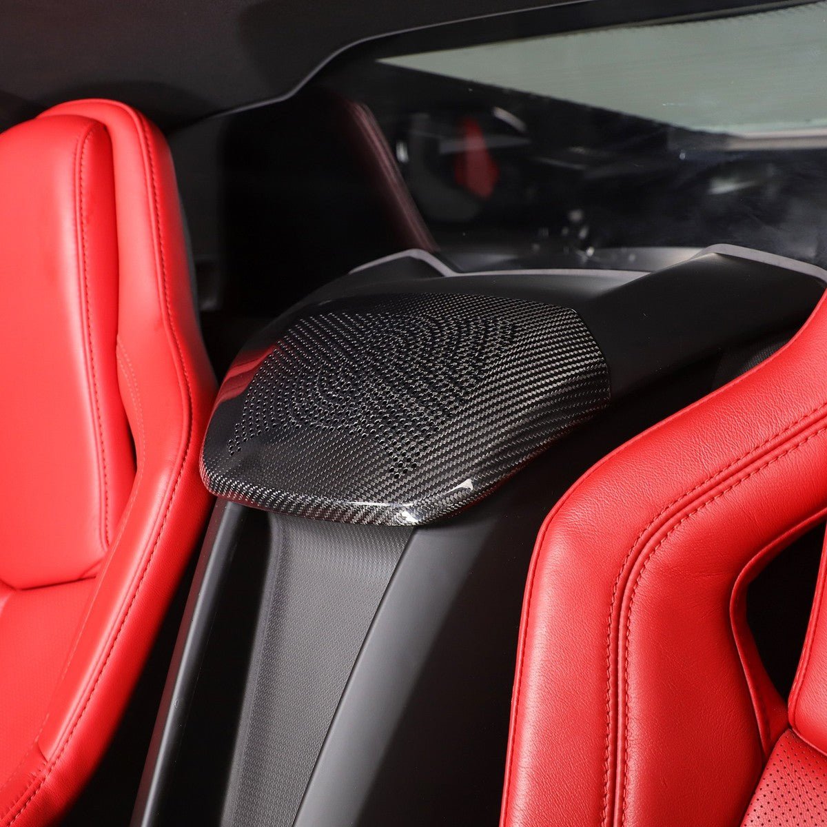 Chevrolet Corvette C8 - Carbon Fiber Waterfall Speaker Trim Cover with Corvette Logo (2020–2026) - Exotics Carbon Design