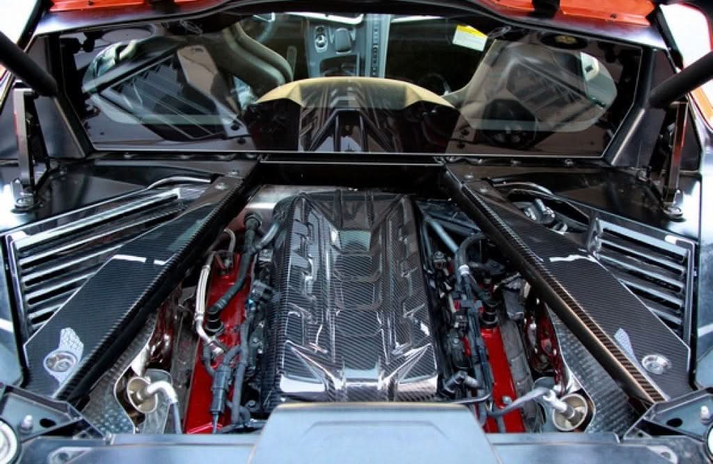 Corvette C8 - Carbon Fiber Engine Cover & Side Panels 3 - Piece Set - Exotics Carbon Design