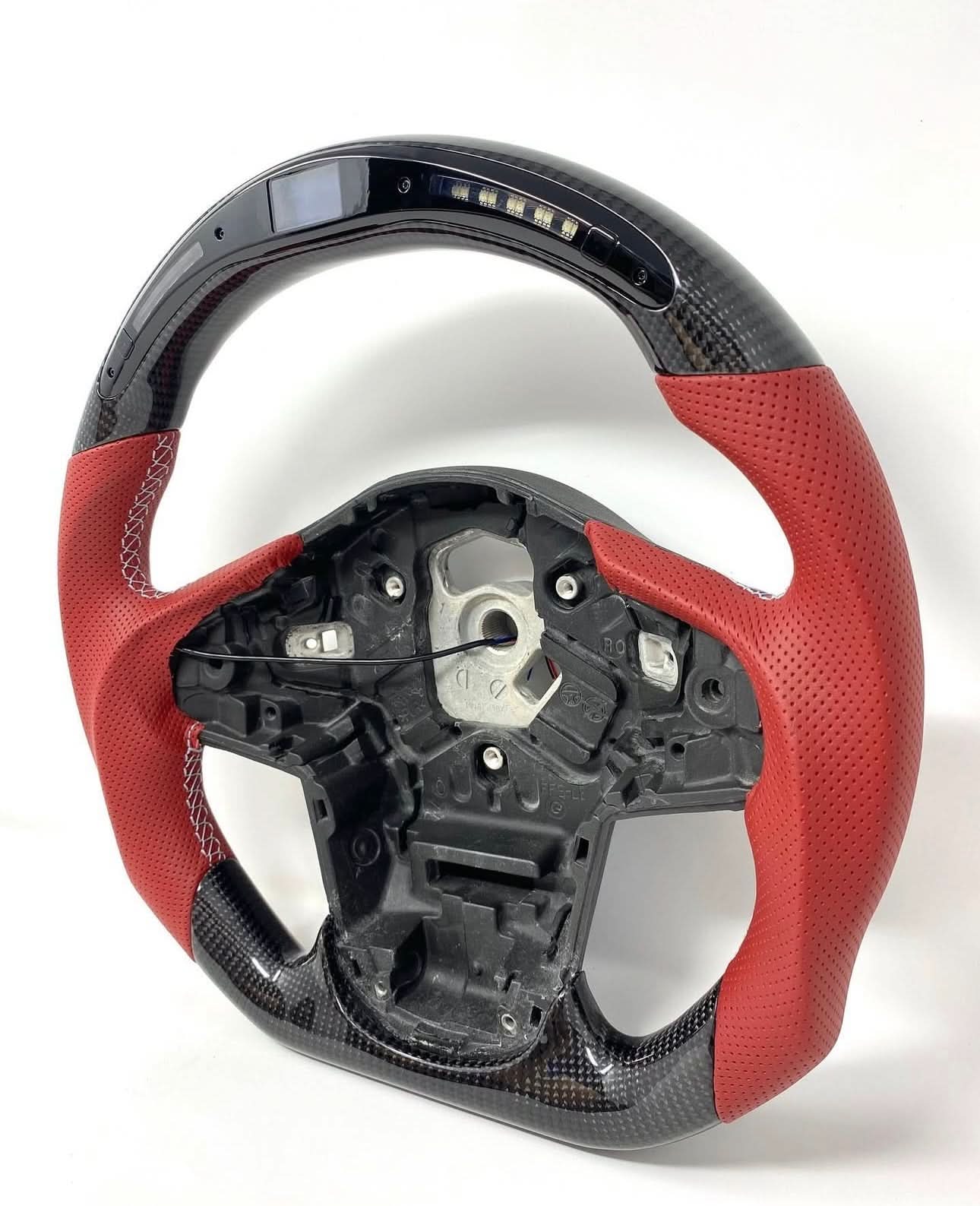 Custom LED Carbon Fiber & Red Leather Steering Wheel - Toyota GR Supra A90 / A91 (2020–2025) - Exotics Carbon Design