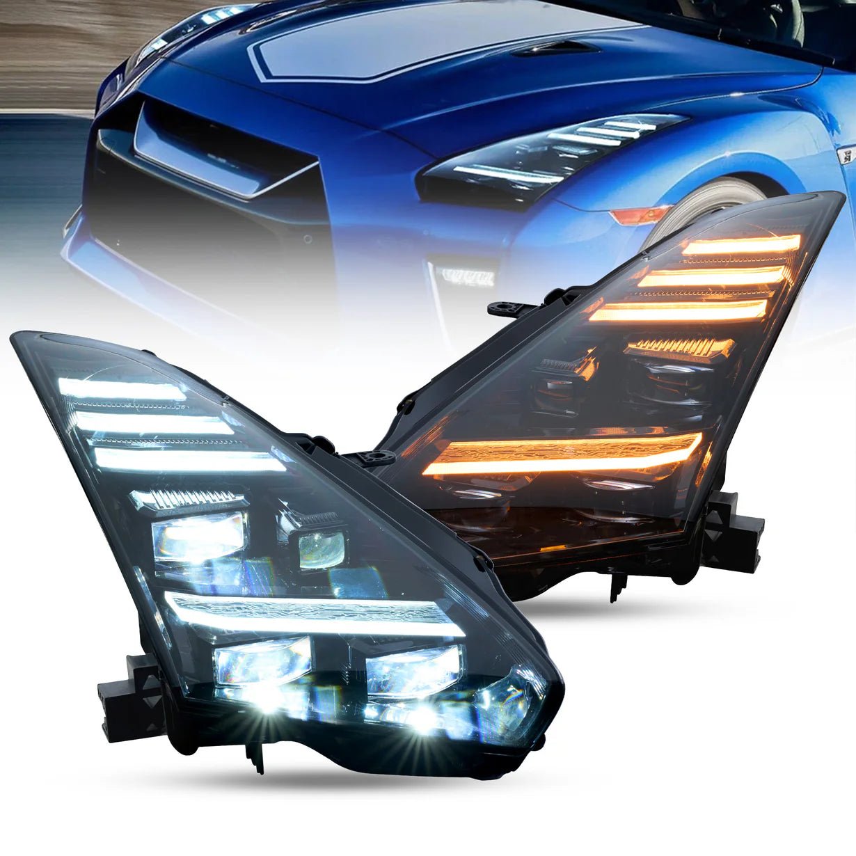 Dynamic Sequential LED Projector Headlights - Fits Nissan GT - R R35 2008 - 2023 - Exotics Carbon Design