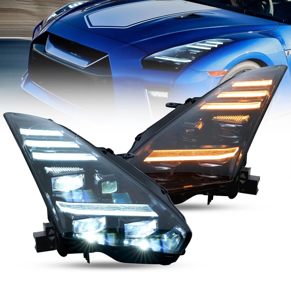 Dynamic Sequential LED Projector Headlights - Fits Nissan GT-R R35 2008-2023 - Exotics Carbon Design