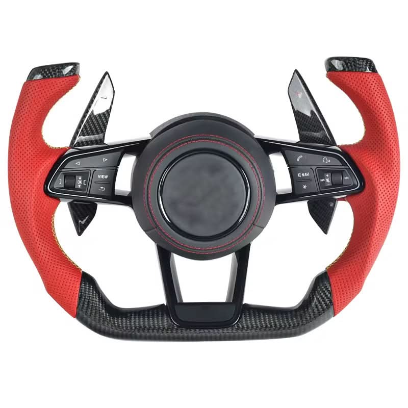 F1 - Style Carbon Fiber & Red Leather Steering Wheel – Audi R8 Gen 2 (2016–2019) - Exotics Carbon Design