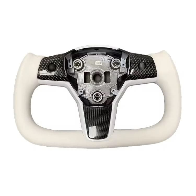 F1 - Style Carbon Fiber Steering Wheel with White Leather – Tesla Model 3 / Model Y (2017 - 2023) - Exotics Carbon Design