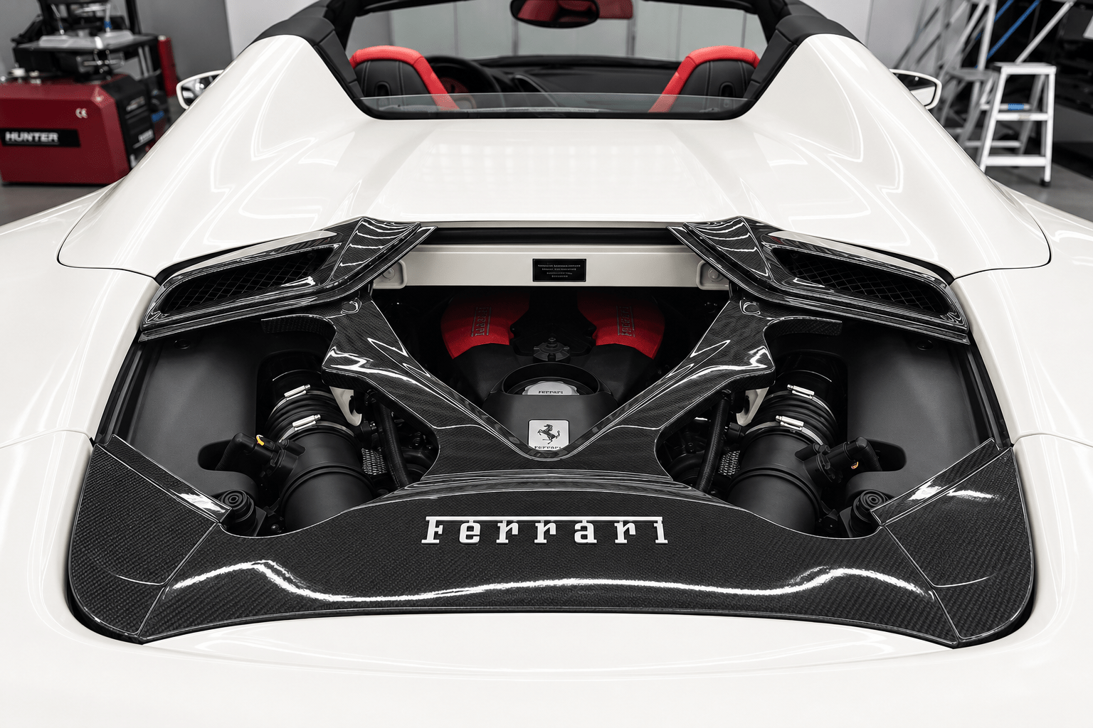 Ferrari 488 Spider Transparent Carbon Fiber Engine Bonnet - Exotics Carbon Design