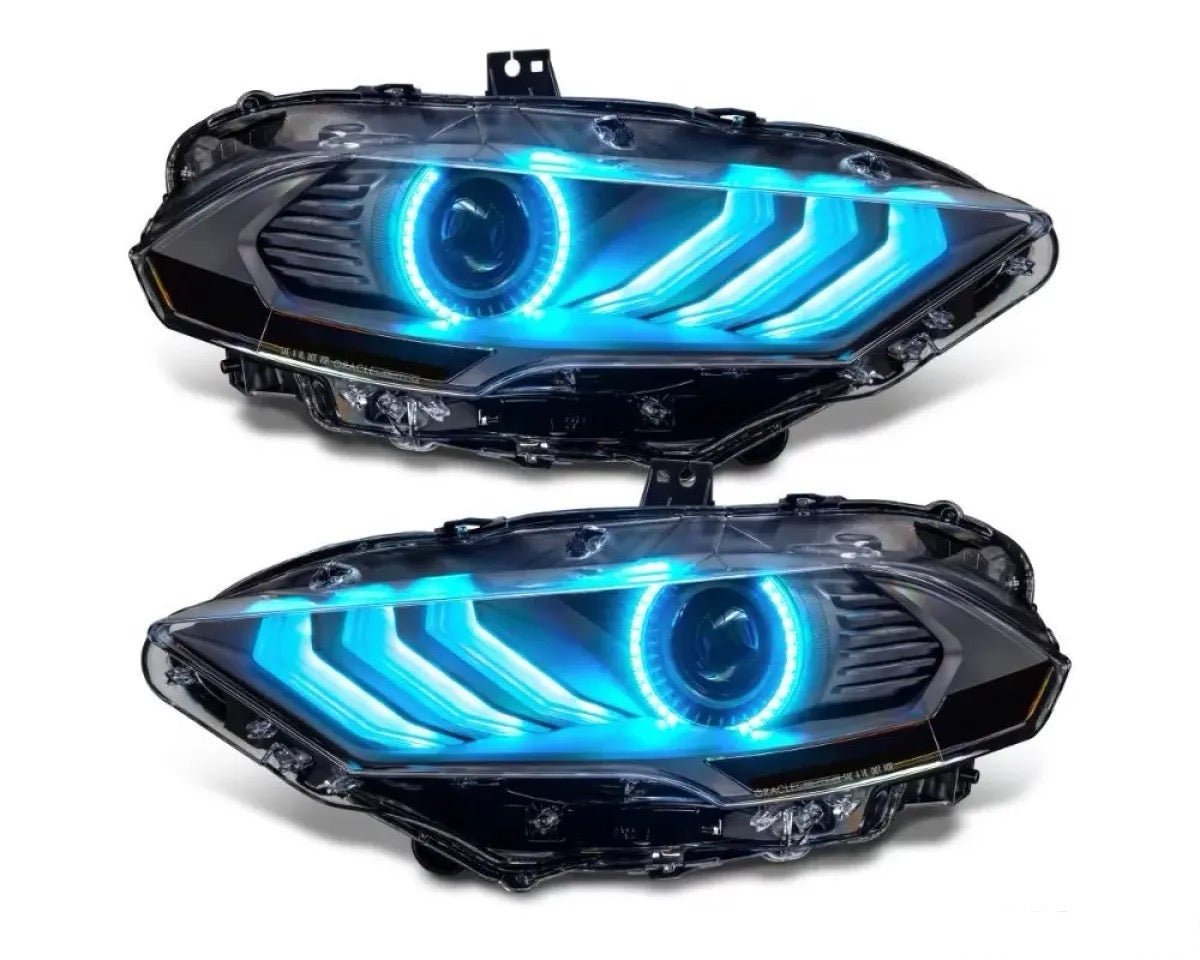 Ford Mustang (2018–2023) – RGB DRL ColorSHIFT LED Headlights w/ Sequential Turn Signal - Exotics Carbon Design