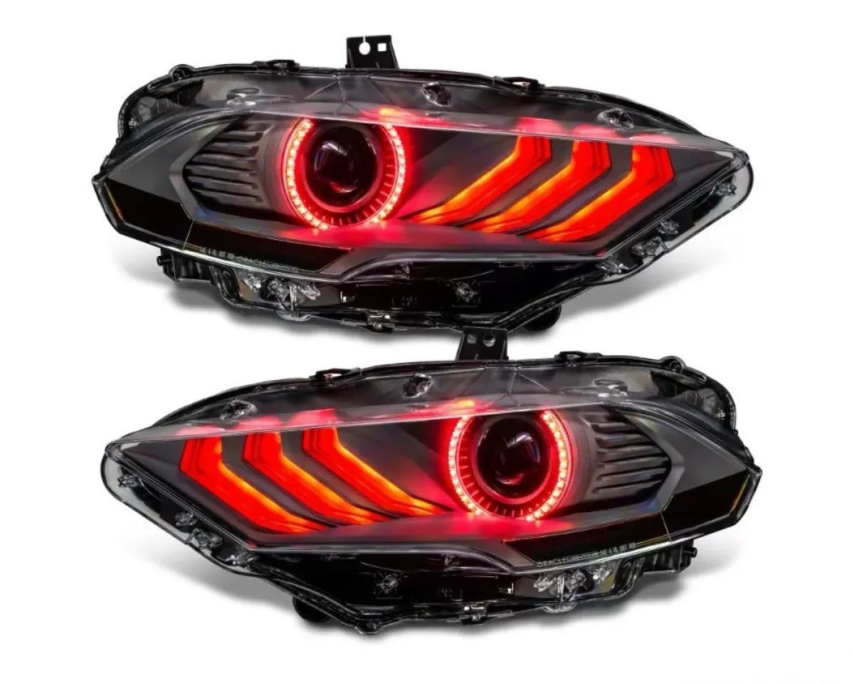 Ford Mustang (2018–2023) – RGB DRL ColorSHIFT LED Headlights w/ Sequential Turn Signal - Exotics Carbon Design