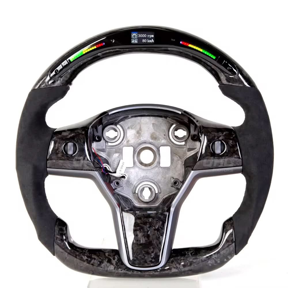 Forged Carbon Race Inspired Steering Wheel with LED RPM Display – Tesla Model 3 / Model Y (2017–2023) - Exotics Carbon Design