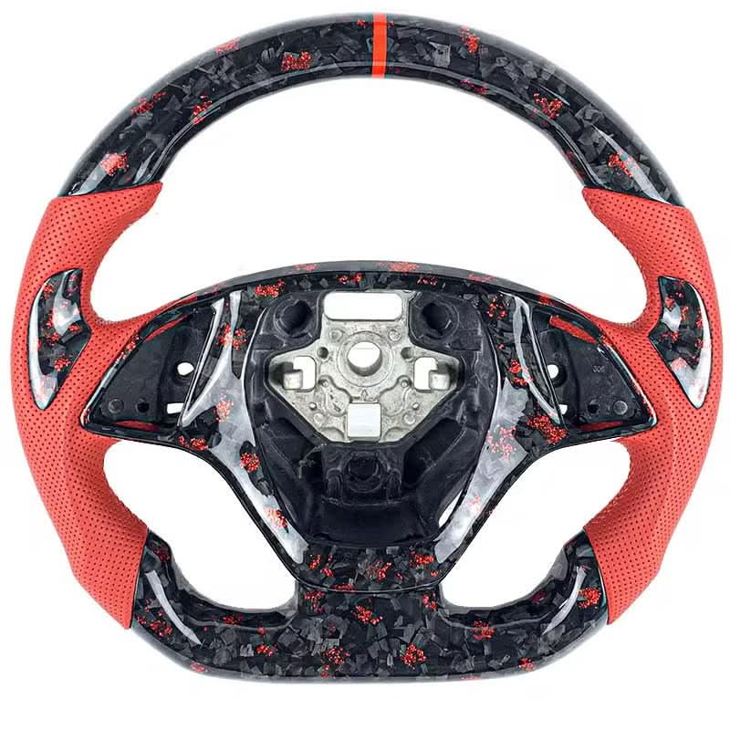 Forged Carbon Steering Wheel with Red Leather Grip - Chevrolet Corvette C7 (2014–2019) - Exotics Carbon Design