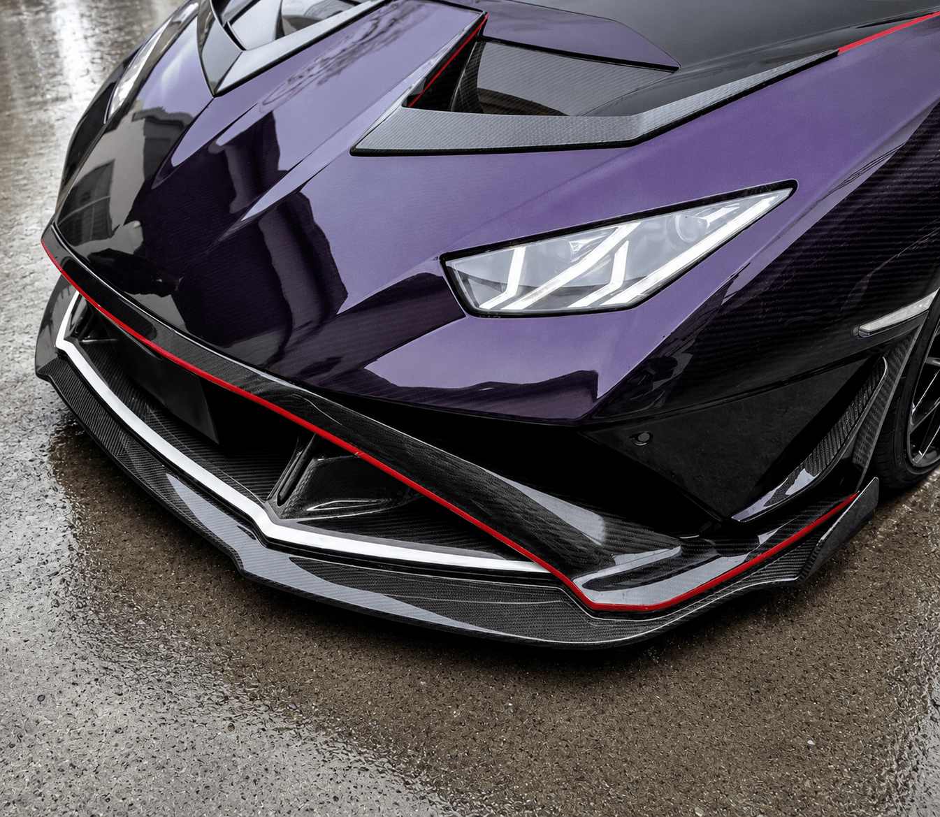 Lamborghini Huracán STO V-Style Carbon Fiber Front Lip - Exotics Carbon Design