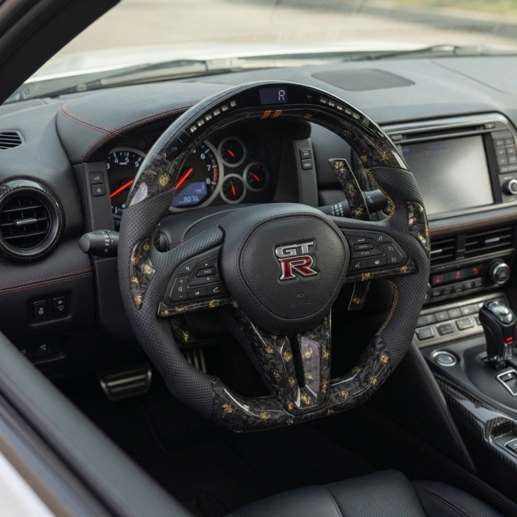 Nissan GT-R R35 Forged Carbon Fiber Steering Wheel with LED Display - Exotics Carbon Design