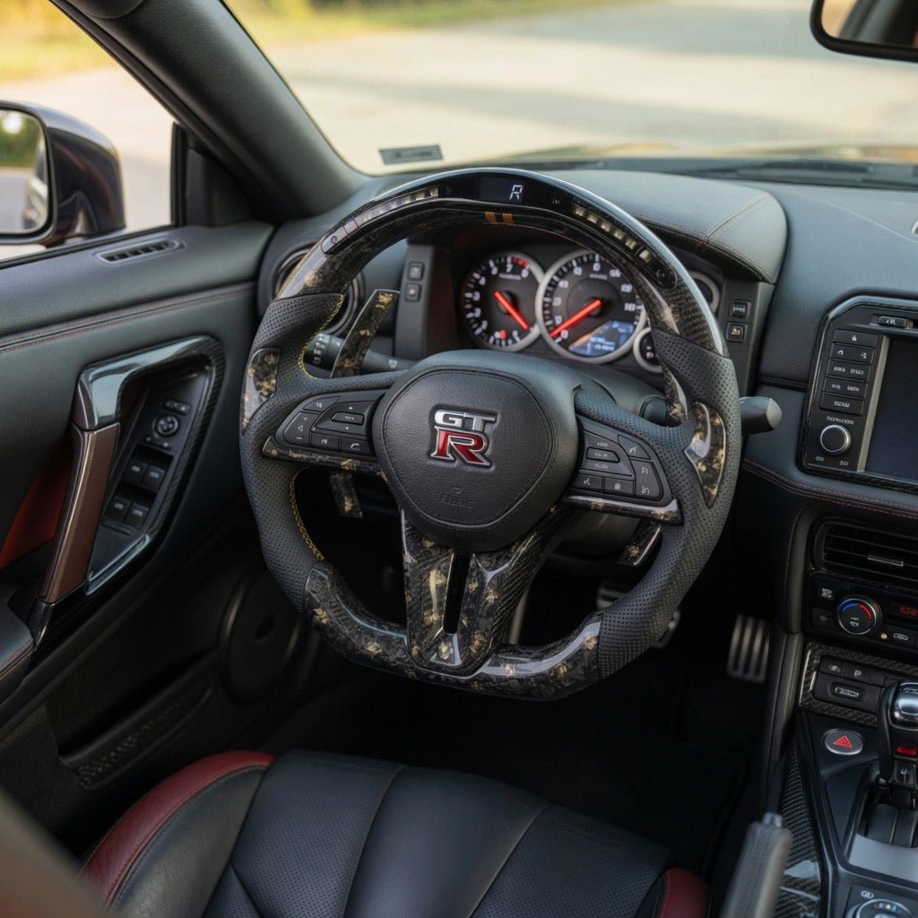 Nissan GT-R R35 Forged Carbon Fiber Steering Wheel with LED Display - Exotics Carbon Design