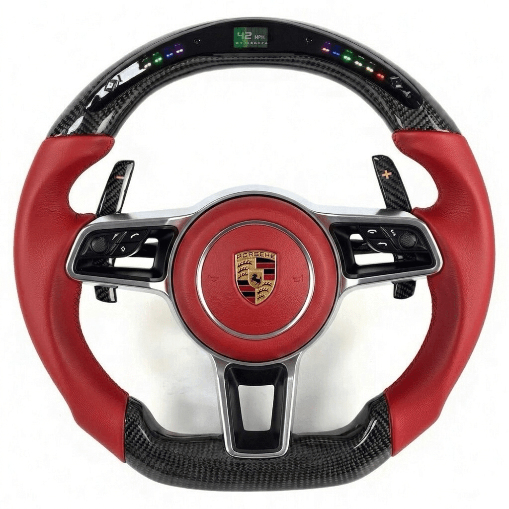 Porsche 911 (991.2) & Porsche 718 Leather & Carbon Fiber Steering Wheel - Exotics Carbon Design