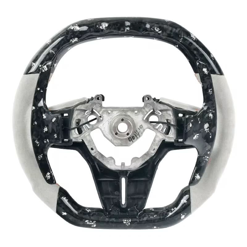 TDD-Style Forged Carbon Steering Wheel Flat Bottom & White Grips for Nissan GTR R35 (2017–2020) - Exotics Carbon Design