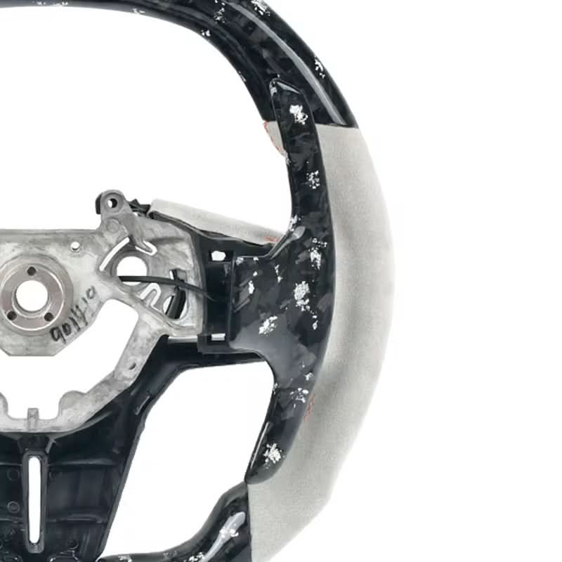 TDD - Style Forged Carbon Steering Wheel Flat Bottom & White Grips for Nissan GTR R35 (2017–2020) - Exotics Carbon Design