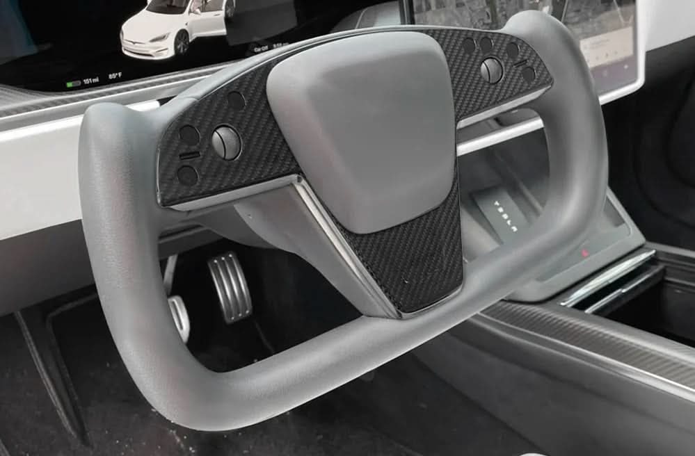 Tesla Model S / Model X (2021–2024) Carbon Fiber Steering Wheel Button Cover – Sporty Interior Upgrade - Exotics Carbon Design