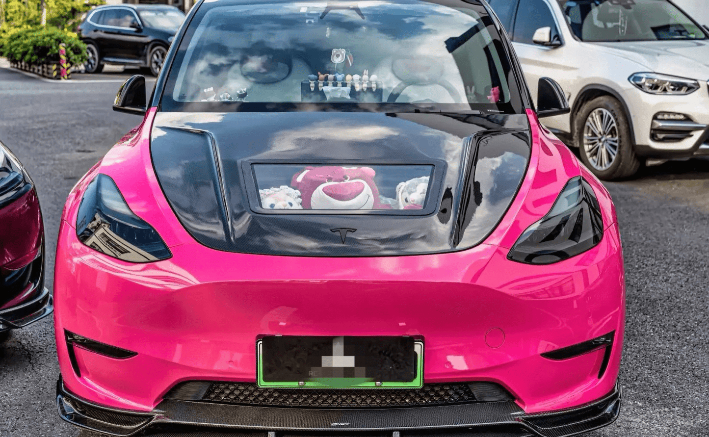 Tesla Model Y (2020 - 2024) - Engine - Show Carbon Fiber Front Hood For Sporty Look - Exotics Carbon Design